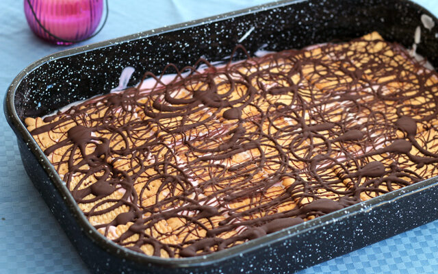 עוגת ביסקוויטים, גבינה ופירות יער